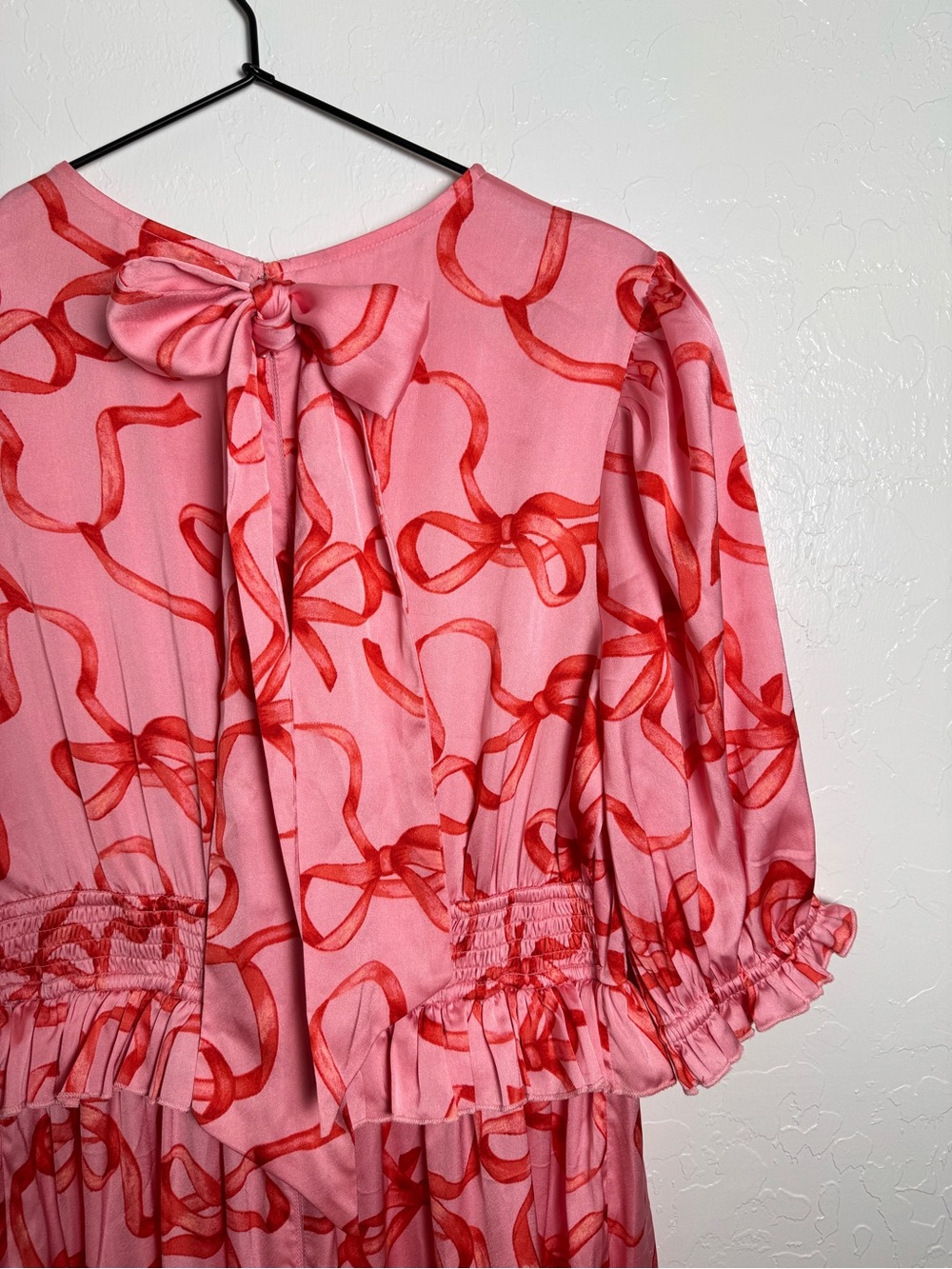 Ivy City Co Pink and Red Ribbon and Bow Print Ruffle Tiered Maxi Dress - Picture 11 of 14